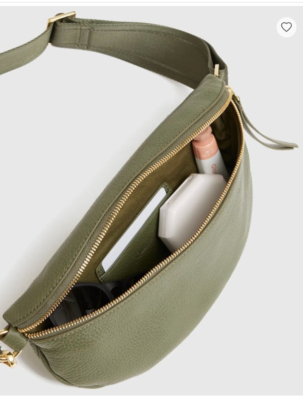 Quince Unisex Italian Pebbled Leather Sling Bag Olive Minimalist Quiet Luxury - Picture 2 of 11